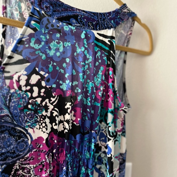 Beautiful Blue-Multi-Colored Shin-Length Midi Dress w/ Beads - Picture 3 of 7